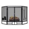 48.5"x 31"Iron Three-Panel Folding Fireplace Screen with 4 Pieces Fireplace Tools Set,Black