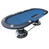 INO Design 96inch Oval Poker Table Detachable Armrest Chip Tray Blue Speed Cloth Surface Stainless Steel Pedestal Base