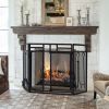 48.5"x 31"Iron Three-Panel Folding Fireplace Screen with 4 Pieces Fireplace Tools Set,Black